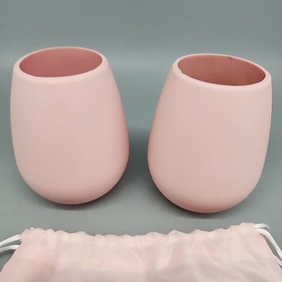 Odeme Set of 2 PINK Silicone Wine Glasses Travel Picnic Summer Poolside NO BREAK - Picture 2 of 4